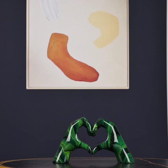Resin Sculpture, Fluid Green Heart Decoration, Modern Art Statue for Home Decor - Picture 4 of 8
